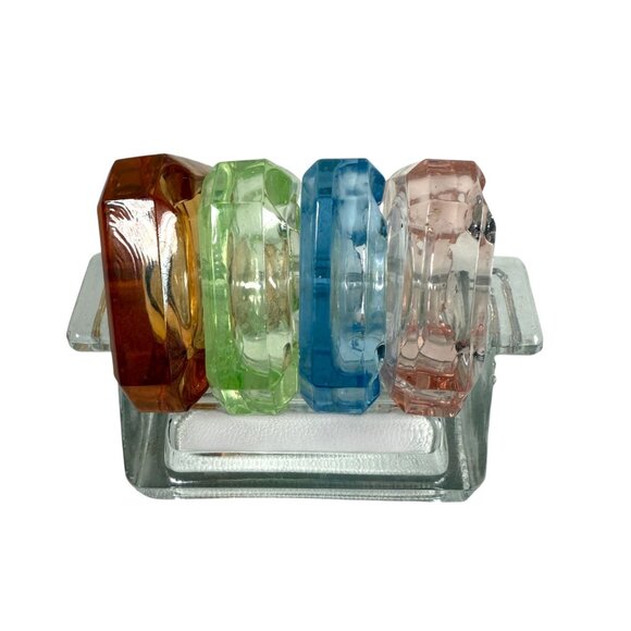 Cambridge Glass Ashtray Holder & 4 Ashtrays 5 Piece Set Multicolor Vaseline - Picture 2 of 7
